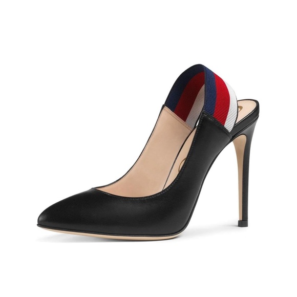 Gucci Sylvie stripe slingback leather shoes size 38 - Picture 9 of 12